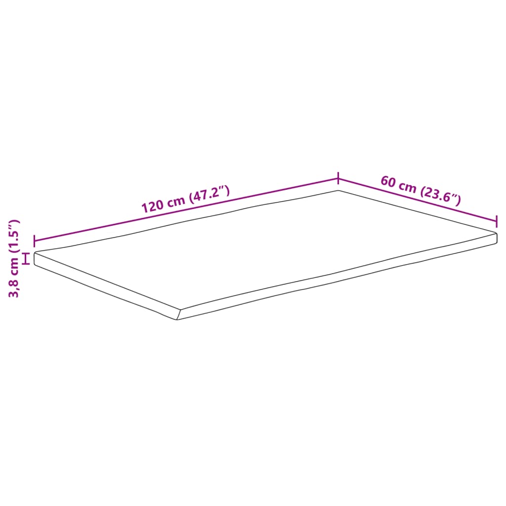 vidaXL Bordsskiva 120x60x3,8 cm levande kant massivt grovt mangoträ