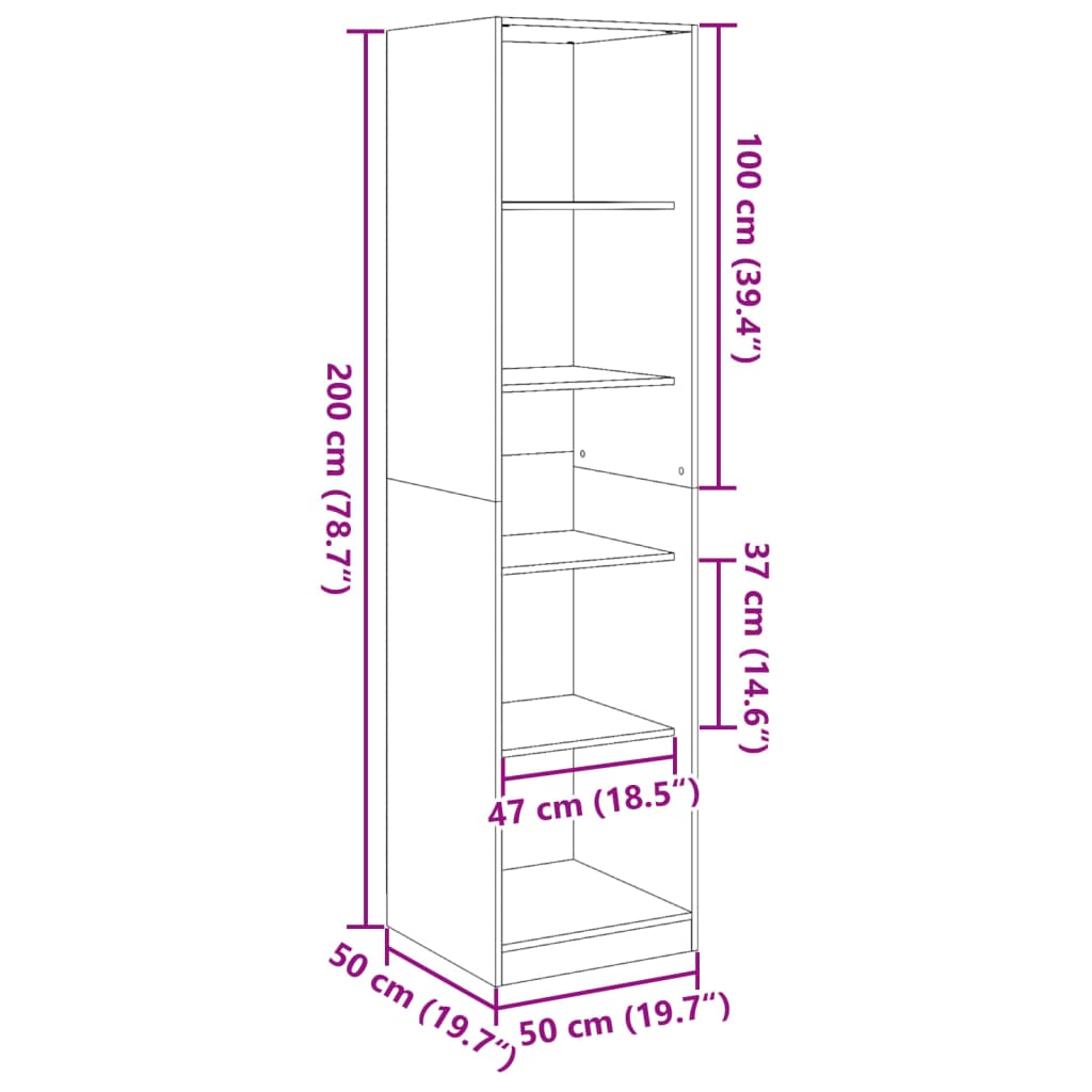 vidaXL Garderob vit 50x50x200 cm konstruerat trä