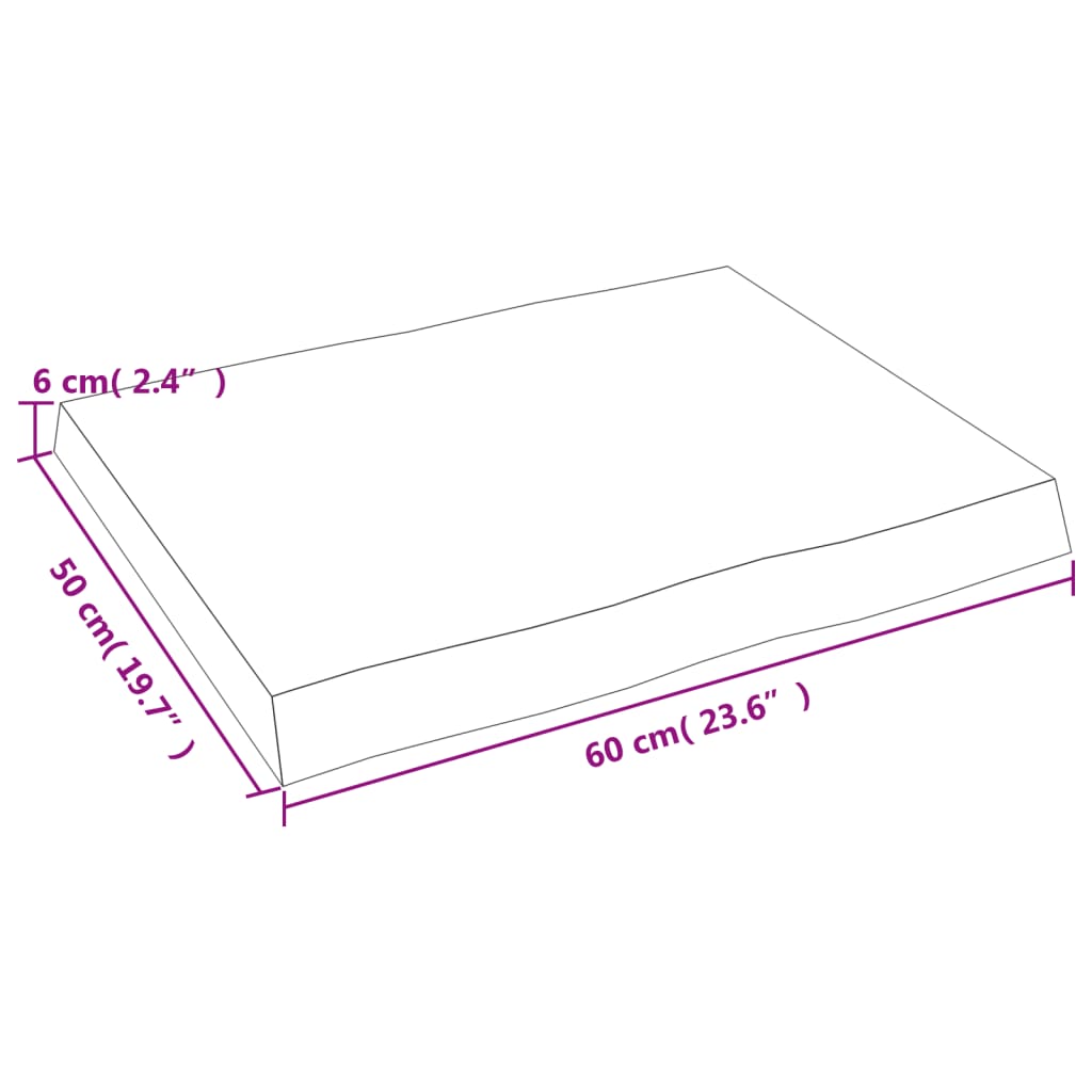 vidaXL Bordsskiva 60x50x(2-6) cm obehandlad massiv ek levande kant