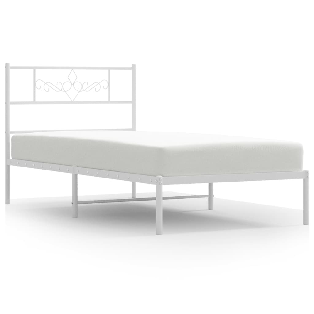 vidaXL Sängram med huvudgavel metall vit 107x203 cm