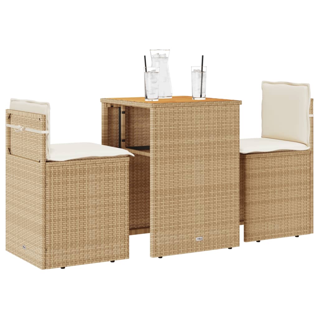 vidaXL Bistrogrupp med dynor 3 delar beige konstrotting