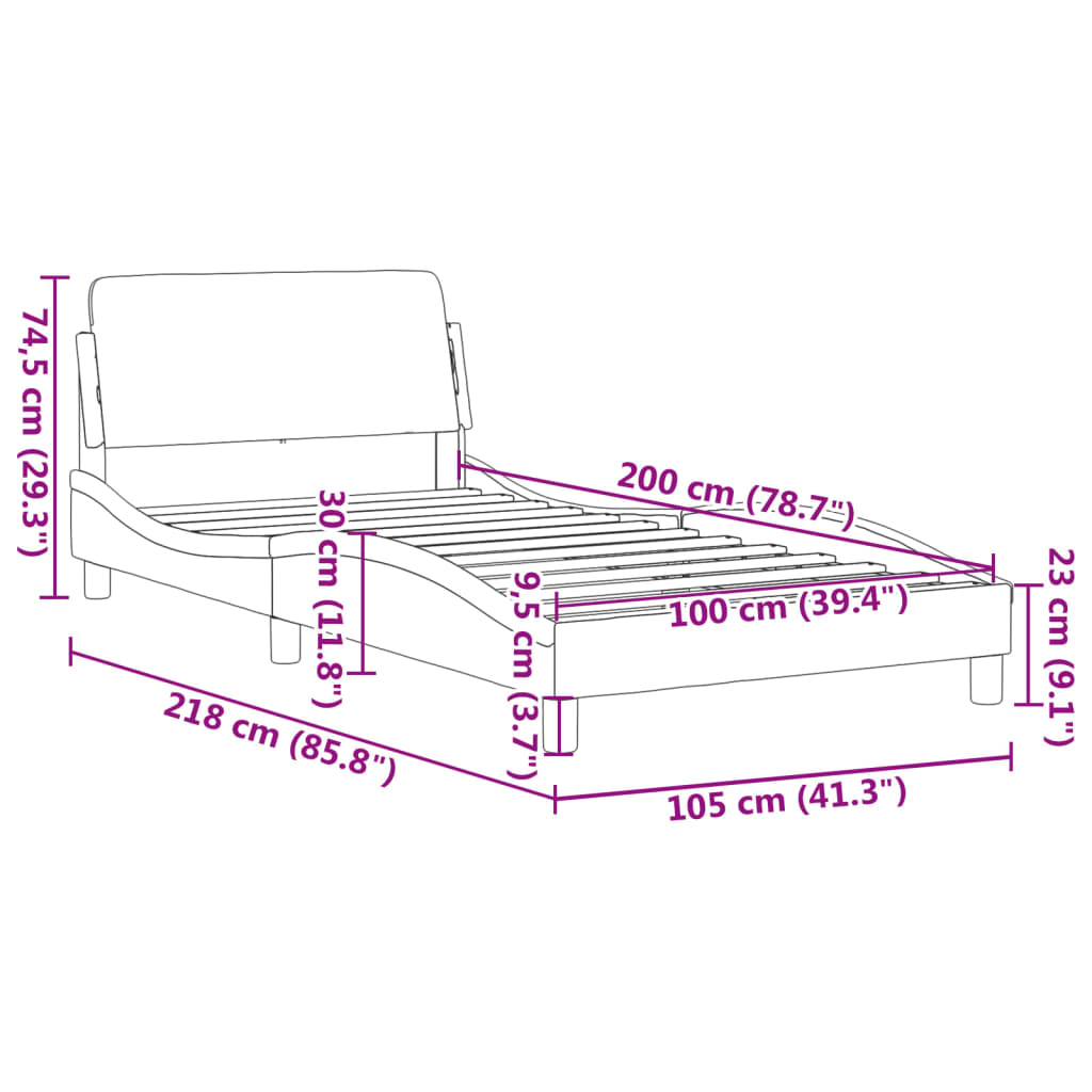 vidaXL Sängram med huvudgavel svart och vit 100x200 cm konstläder