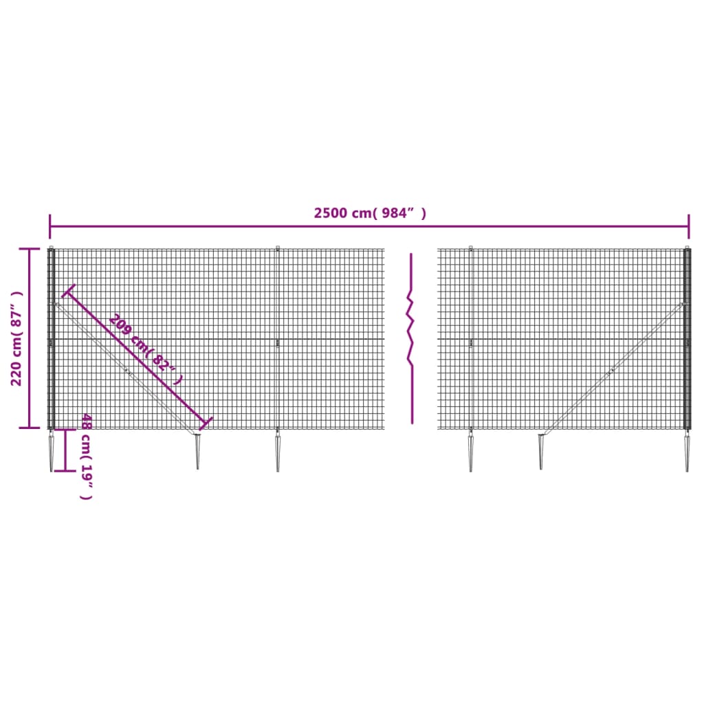 vidaXL Stängsel med markspett grön 2,2x25 m