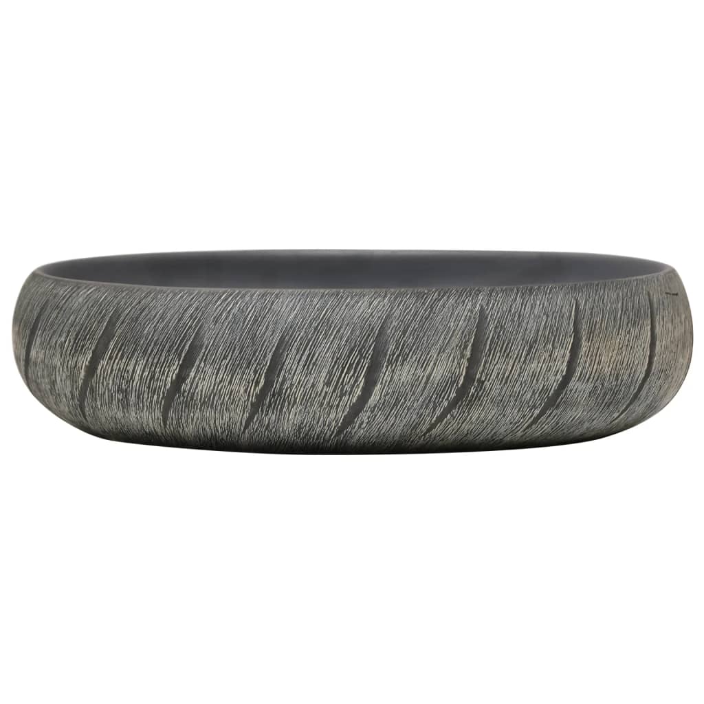 vidaXL Handfat svart och grå oval 59x40x15 cm keramik