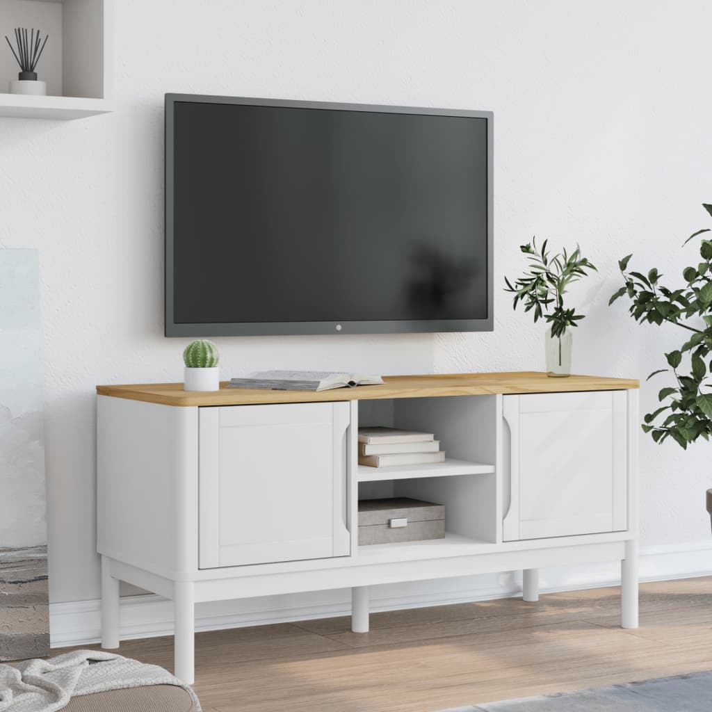 vidaXL Tv-bänk FLORO vit 114x43x55 cm massiv furu