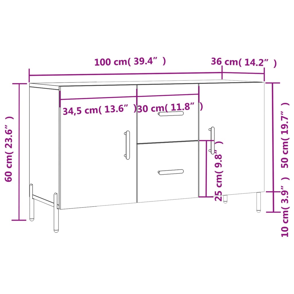 vidaXL Skänk betonggrå 100x36x60 cm konstruerat trä