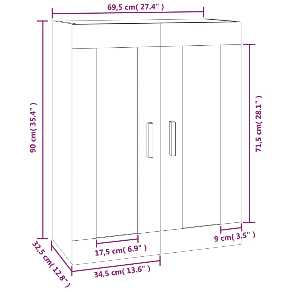 vidaXL Väggskåp sonoma-ek 69,5x32,5x90 cm konstruerat trä