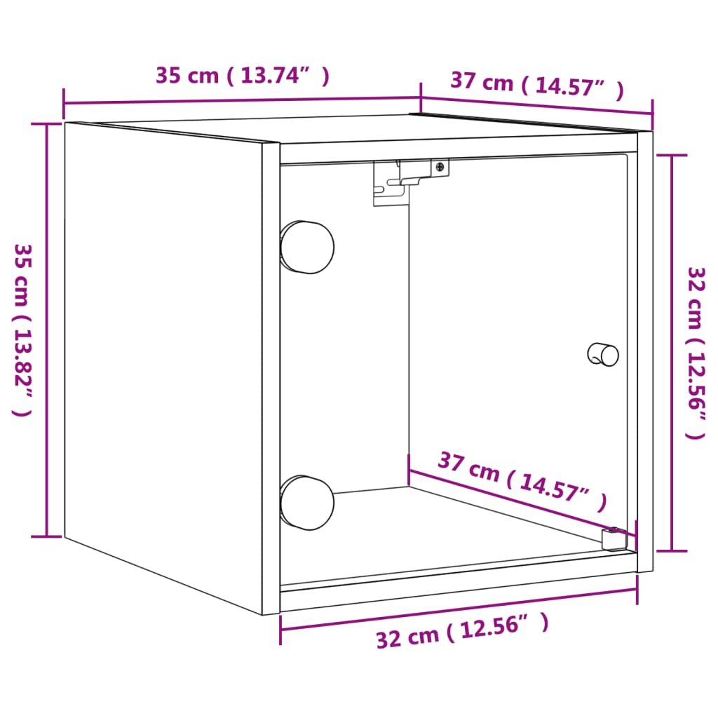 vidaXL Sängskåp med glasdörrar 2 st betonggrå 35x37x35 cm