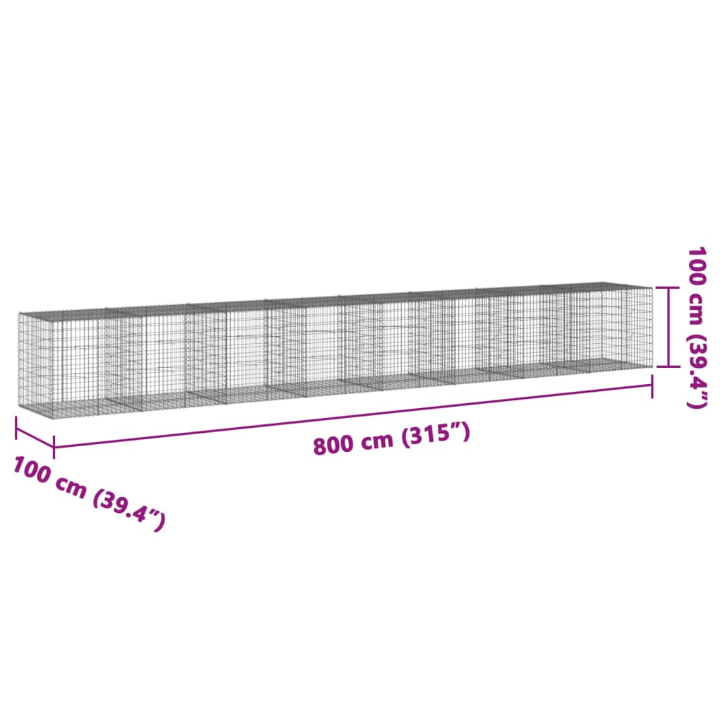 vidaXL Gabionkorg med skydd 800x100x100 cm galvaniserat järn