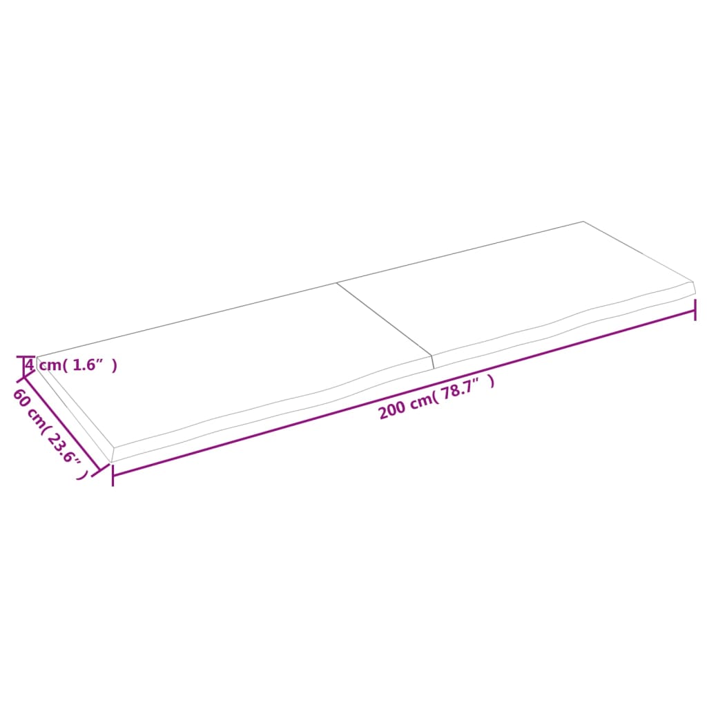 vidaXL Bänkskiva badrum mörkbrun 200x60x(2-4) cm behandlat massivt trä