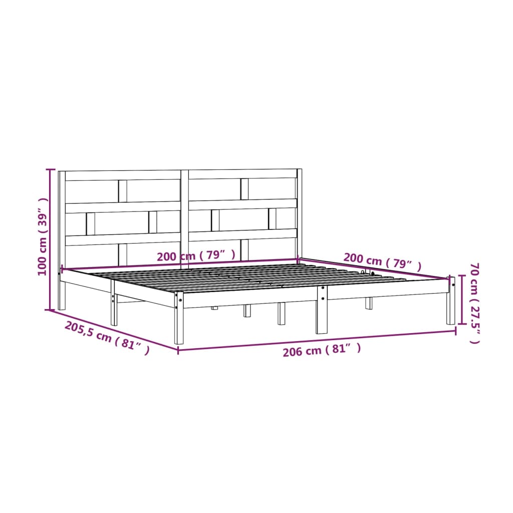 vidaXL Sängram vit massiv furu 200x200 cm