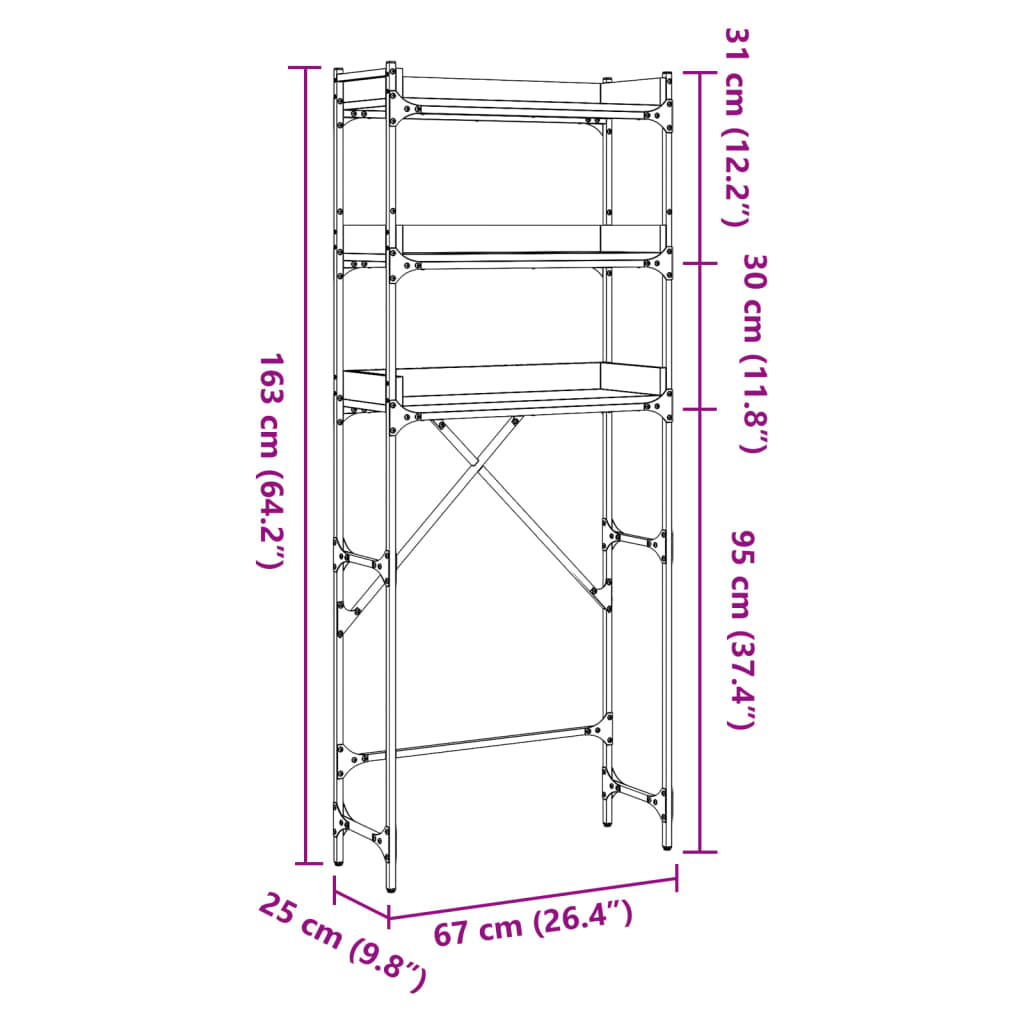 vidaXL Tvättmaskinsskåp sonoma-ek 67x25x163 cm konstruerat trä