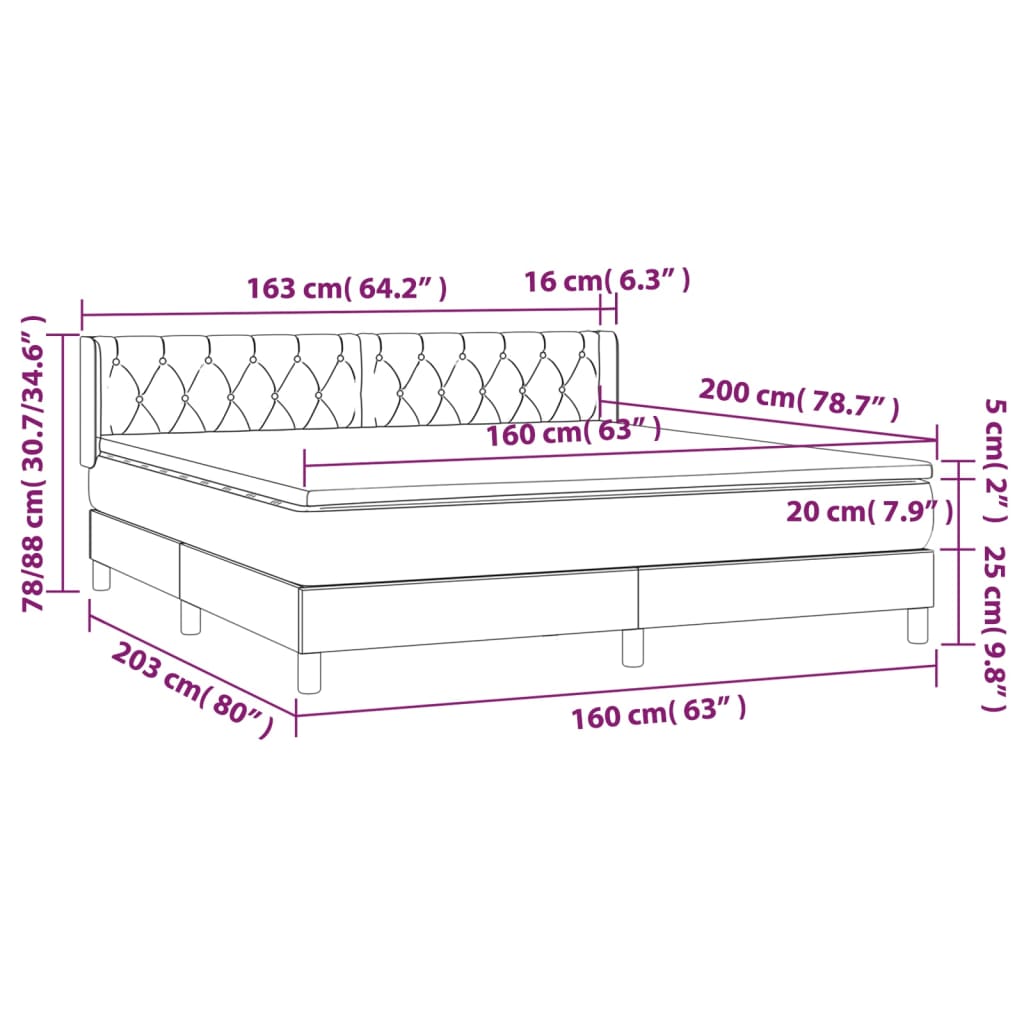 vidaXL Ramsäng med madrass ljusgrå 160x200 cm tyg