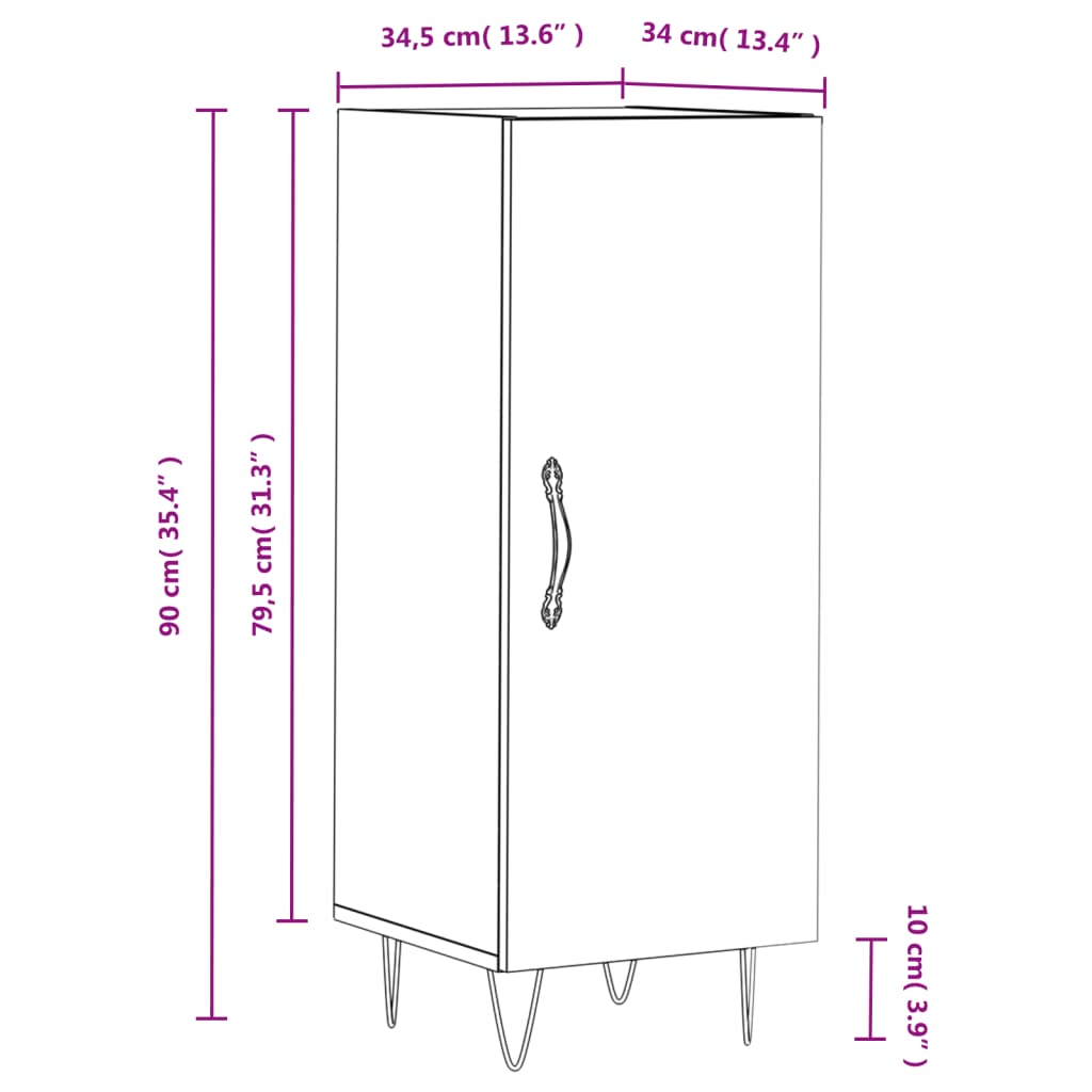 vidaXL Skänk vit 34,5x34x90 cm konstruerat trä