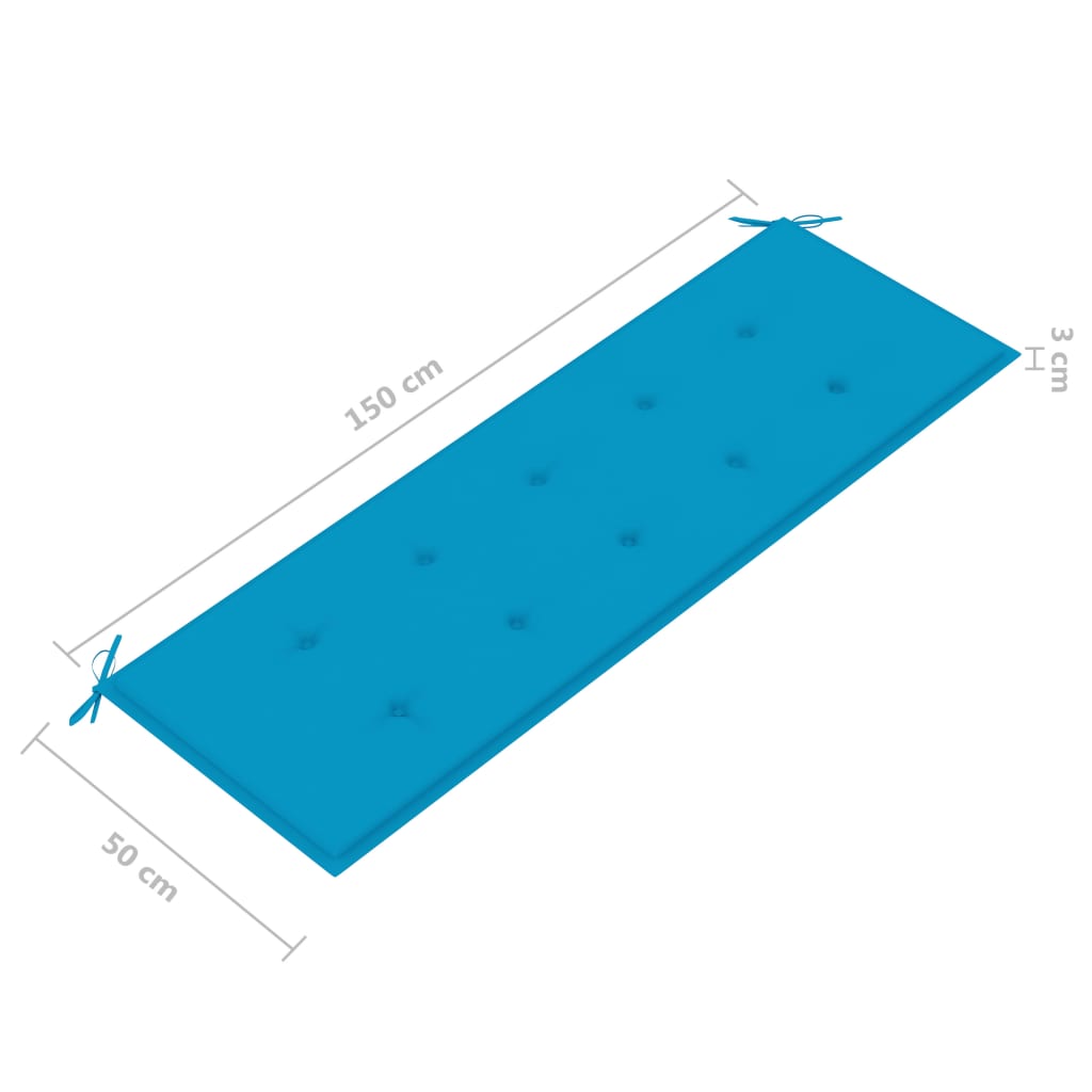 vidaXL Trädgårdsbänk med blå dyna 150 cm massiv teak