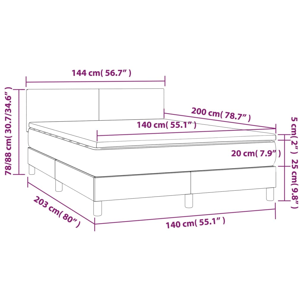 vidaXL Ramsäng med madrass & LED svart 140x200 cm konstläder