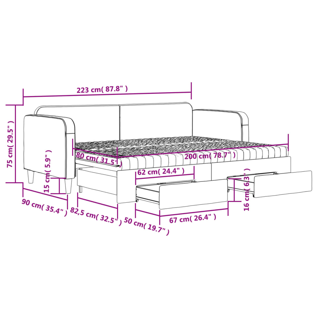 vidaXL Dagbädd utdragbar med lådor taupe 80x200 cm tyg