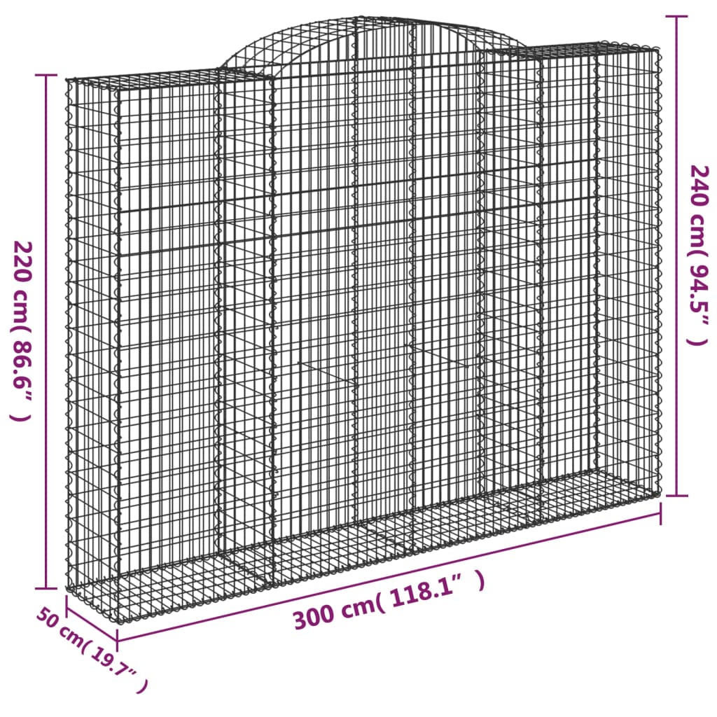 vidaXL Gabioner bågformade 4 st 300x50x220/240 cm galvaniserat järn