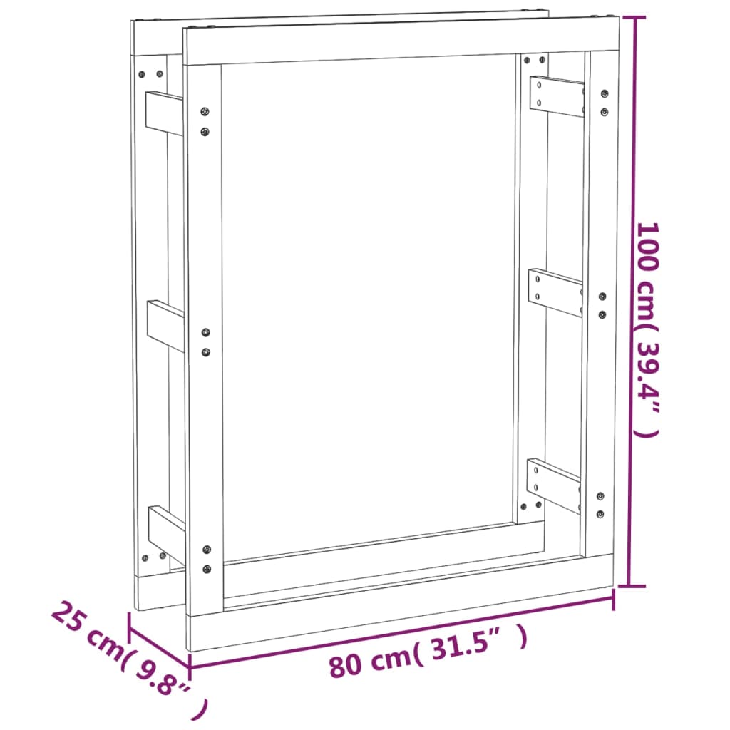 vidaXL Vedställ svart 80x25x100 cm massiv furu