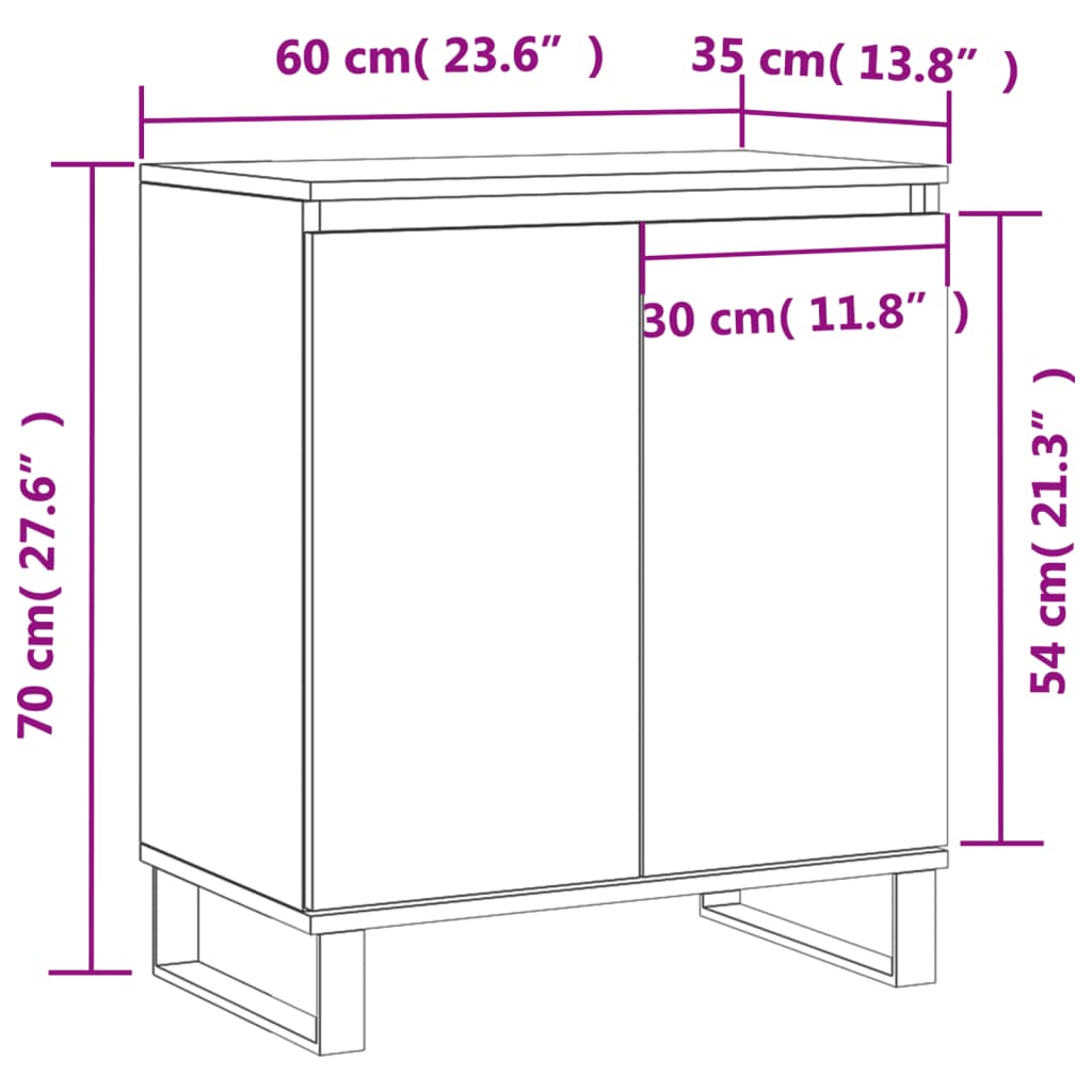 vidaXL Byrå vit högglans 60x35x70 cm konstruerat trä