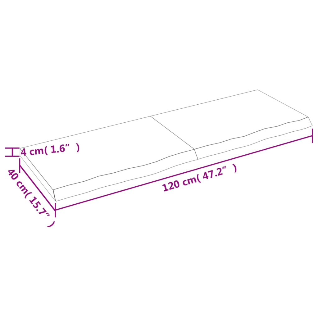 vidaXL Bordsskiva mörkbrun 120x40x(2-4) cm behandlad massiv ek