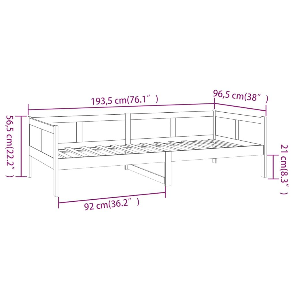 vidaXL Dagbädd vit massiv furu 90x190 cm