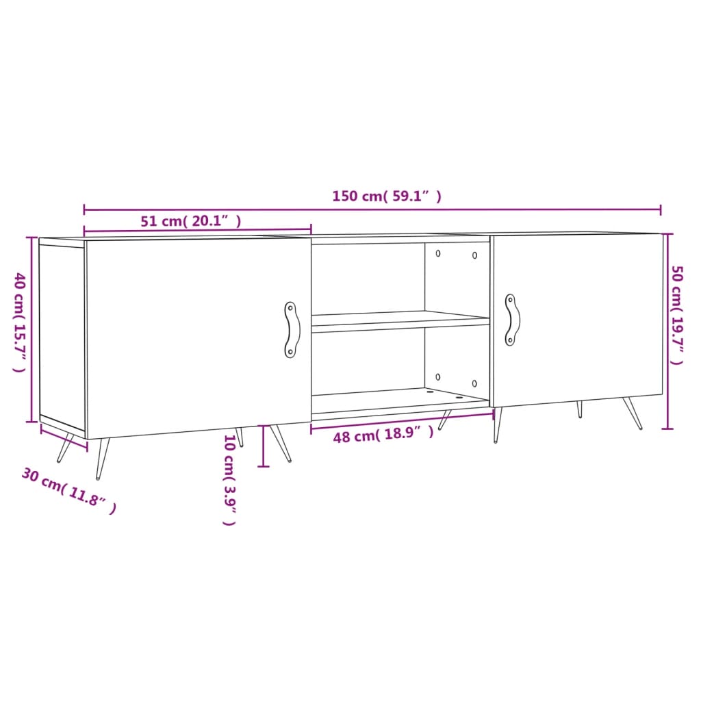 vidaXL Tv-bänk vit högglans 150x30x50 cm konstruerat trä