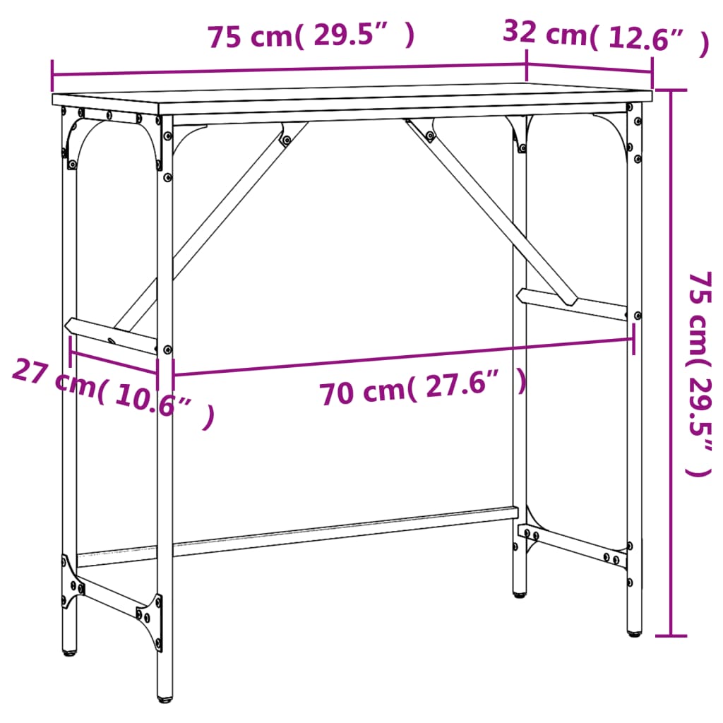 vidaXL Avlastningsbord brun ek 75x32x75 cm konstruerat trä