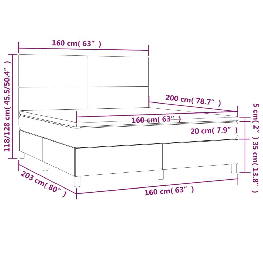 vidaXL Ramsäng med madrass & LED vit 160x200 cm konstläder