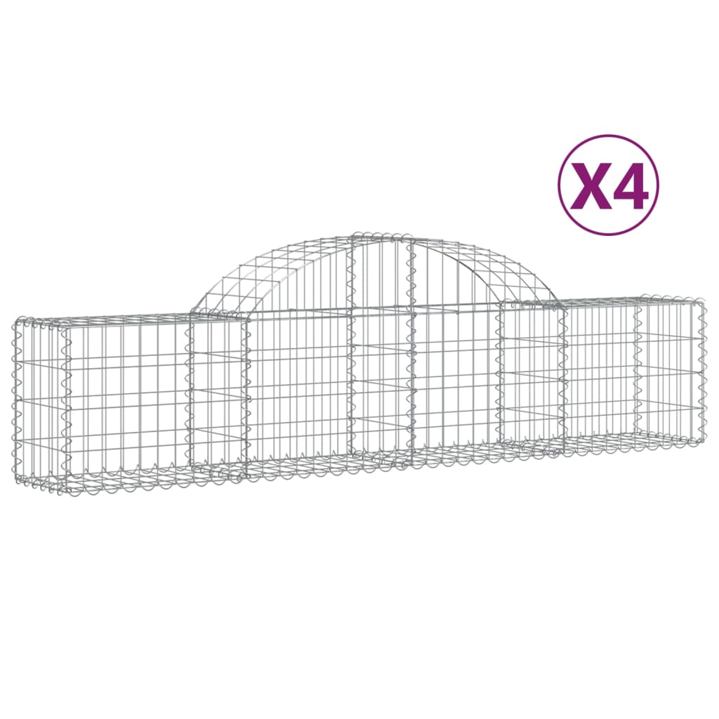 vidaXL Gabion bågformad 4 st 200x30x40/60 cm galvaniserat järn