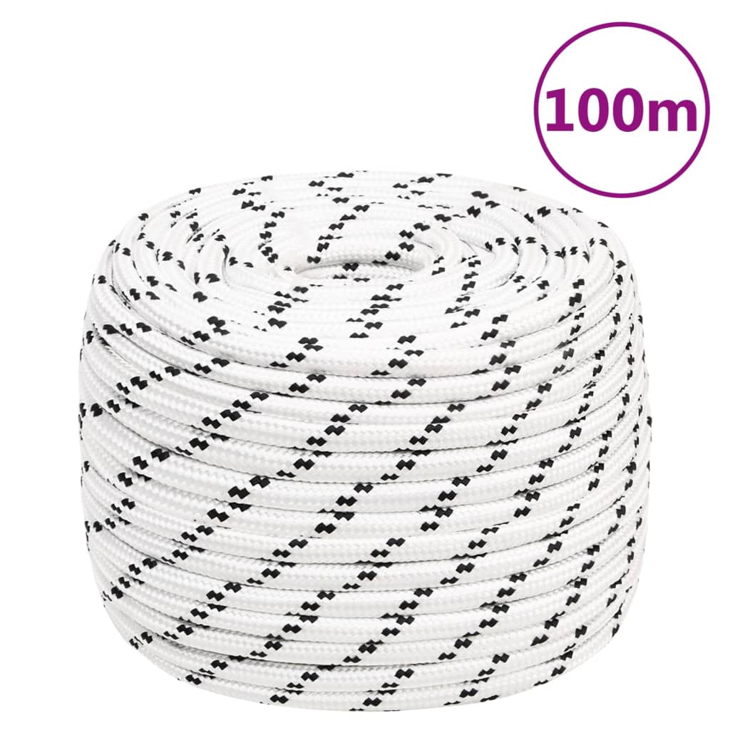 vidaXL Båtlina flätad vit 14 mm x 100 m polyester