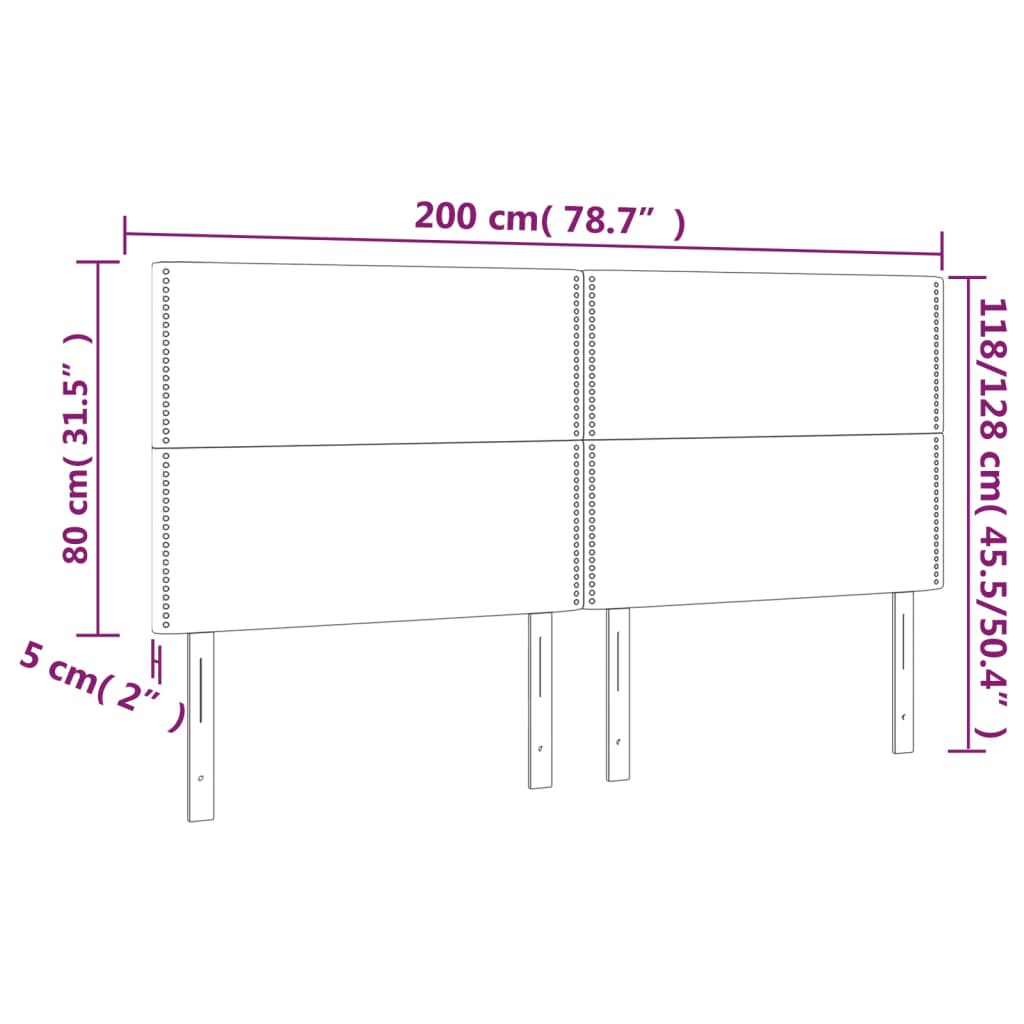 vidaXL Sänggavel LED ljusgrå 200x5x118/128 cm sammet