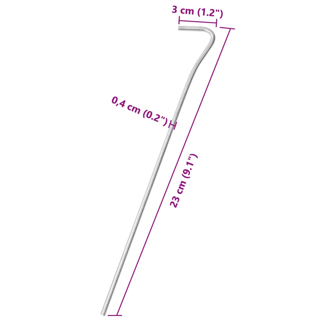 vidaXL Tältpinnar 25 st 23 cm Ø4 mm galvaniserat stål