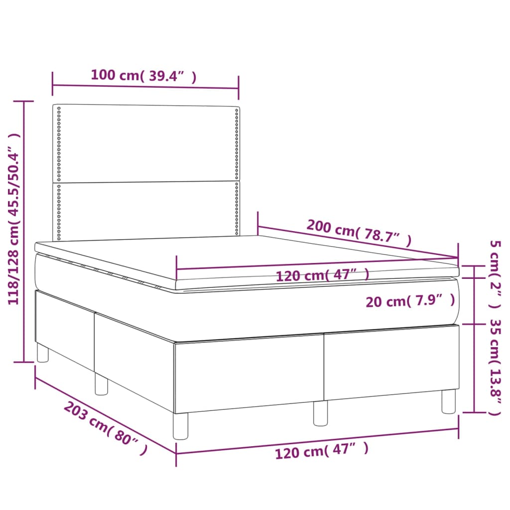 vidaXL Ramsäng med madrass svart 120x200 cm tyg