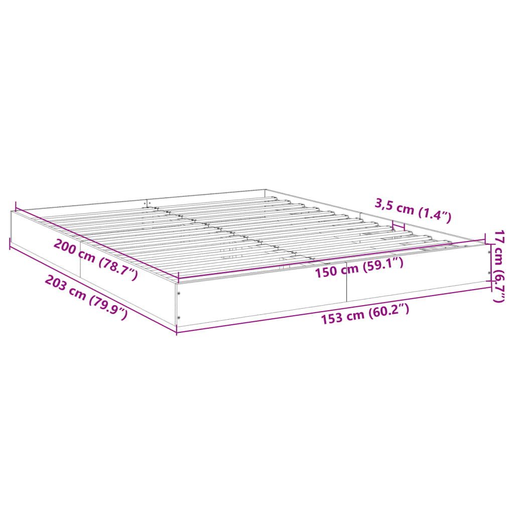 vidaXL Sängram utan madrass rökfärgad ek 150x200 cm konstruerad trä