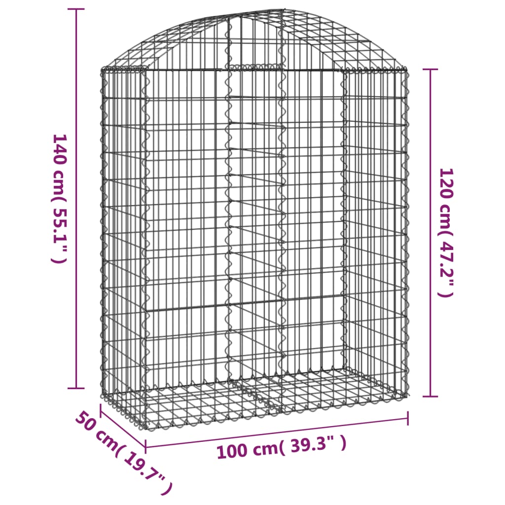 vidaXL Gabion bågformad 100x50x120/140 cm galvaniserat järn