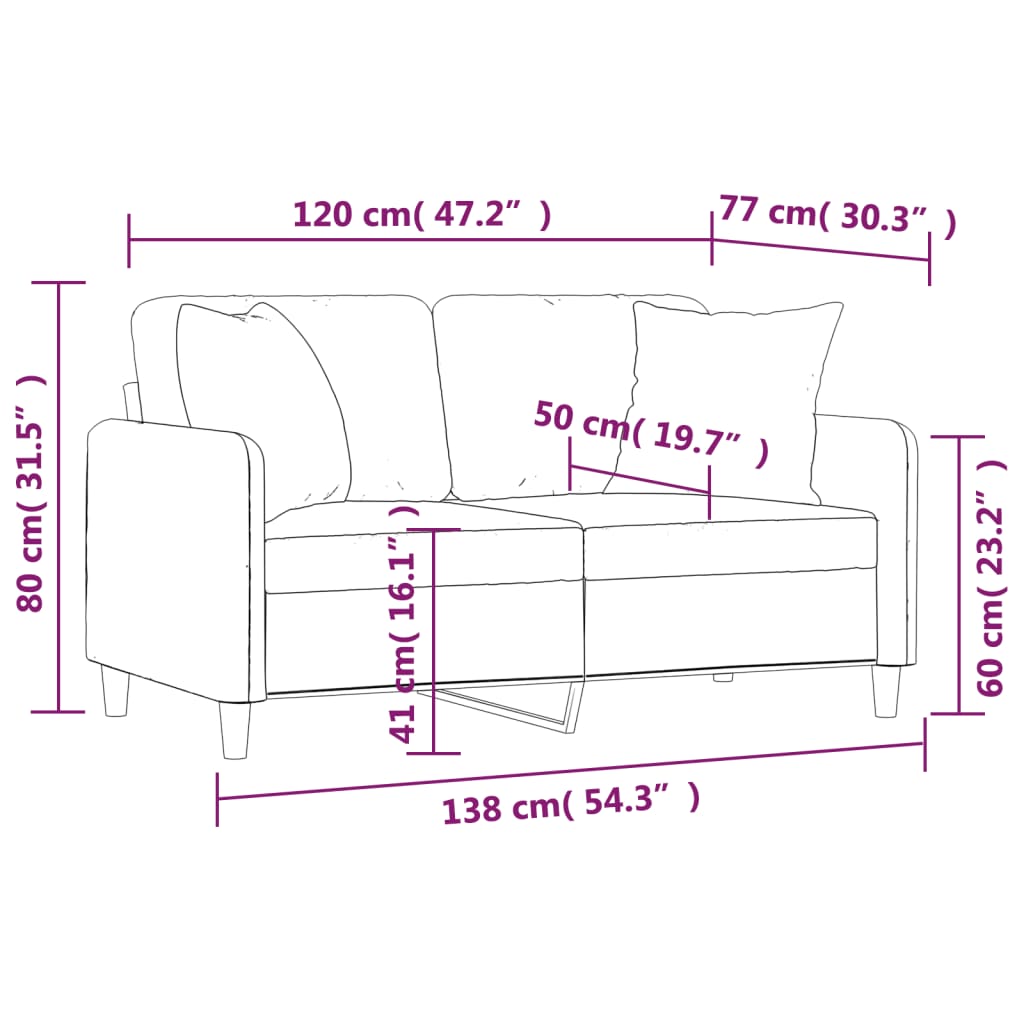 vidaXL 2-sits soffa med prydnadskuddar mörkgrå 120 cm tyg