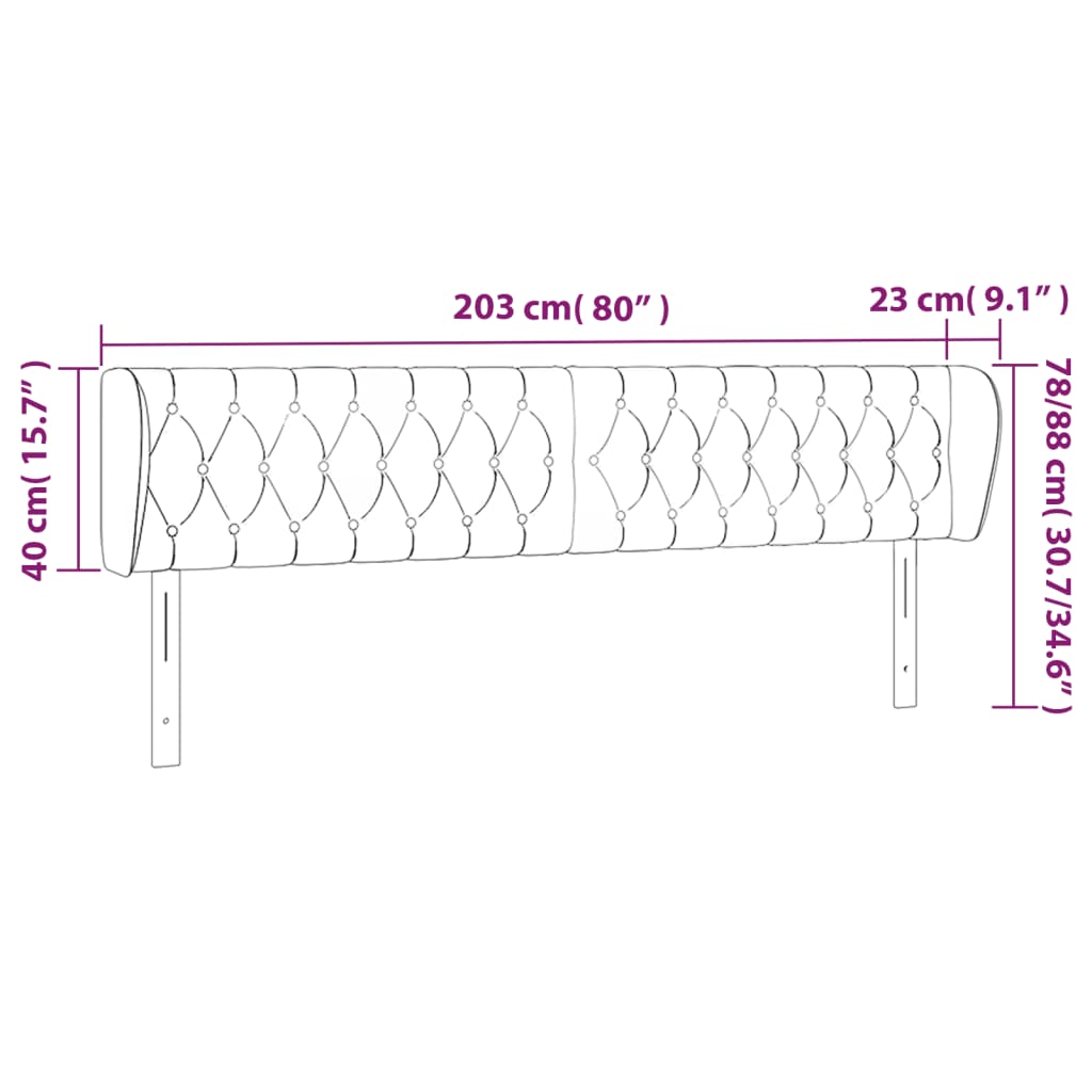 vidaXL Sänggavel med kanter svart 203x23x78/88 cm tyg