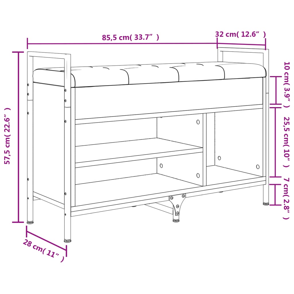 vidaXL Skobänk sonoma-ek 85,5x32x57,5 cm konstruerat trä