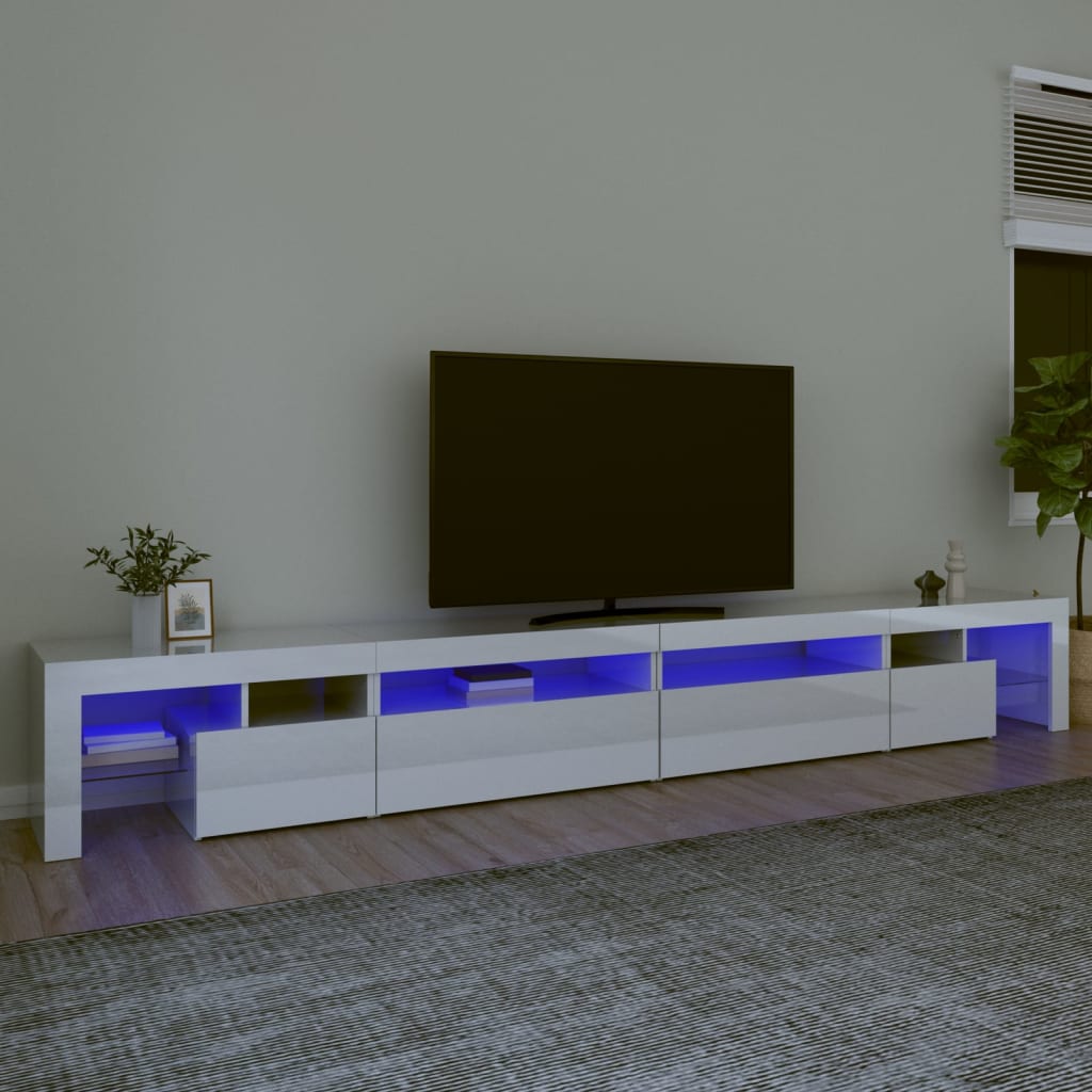 vidaXL Tv-bänk med LED-belysning vit högglans 290x36,5x40 cm