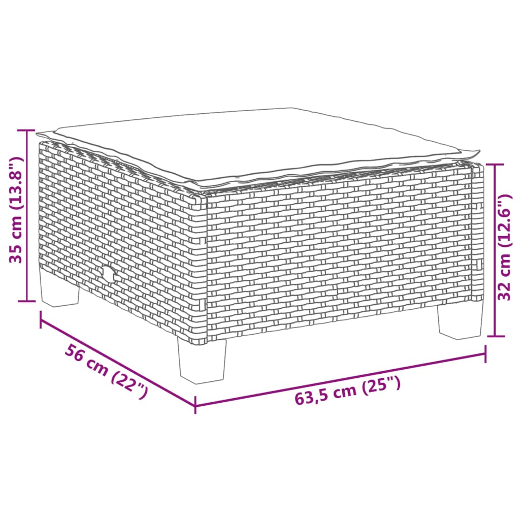 vidaXL Trädgårdspall med dyna svart 63,5x56x32 cm konstrotting