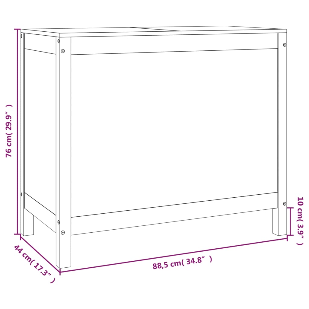 vidaXL Tvättkorg 88,5x44x76 cm massiv furu