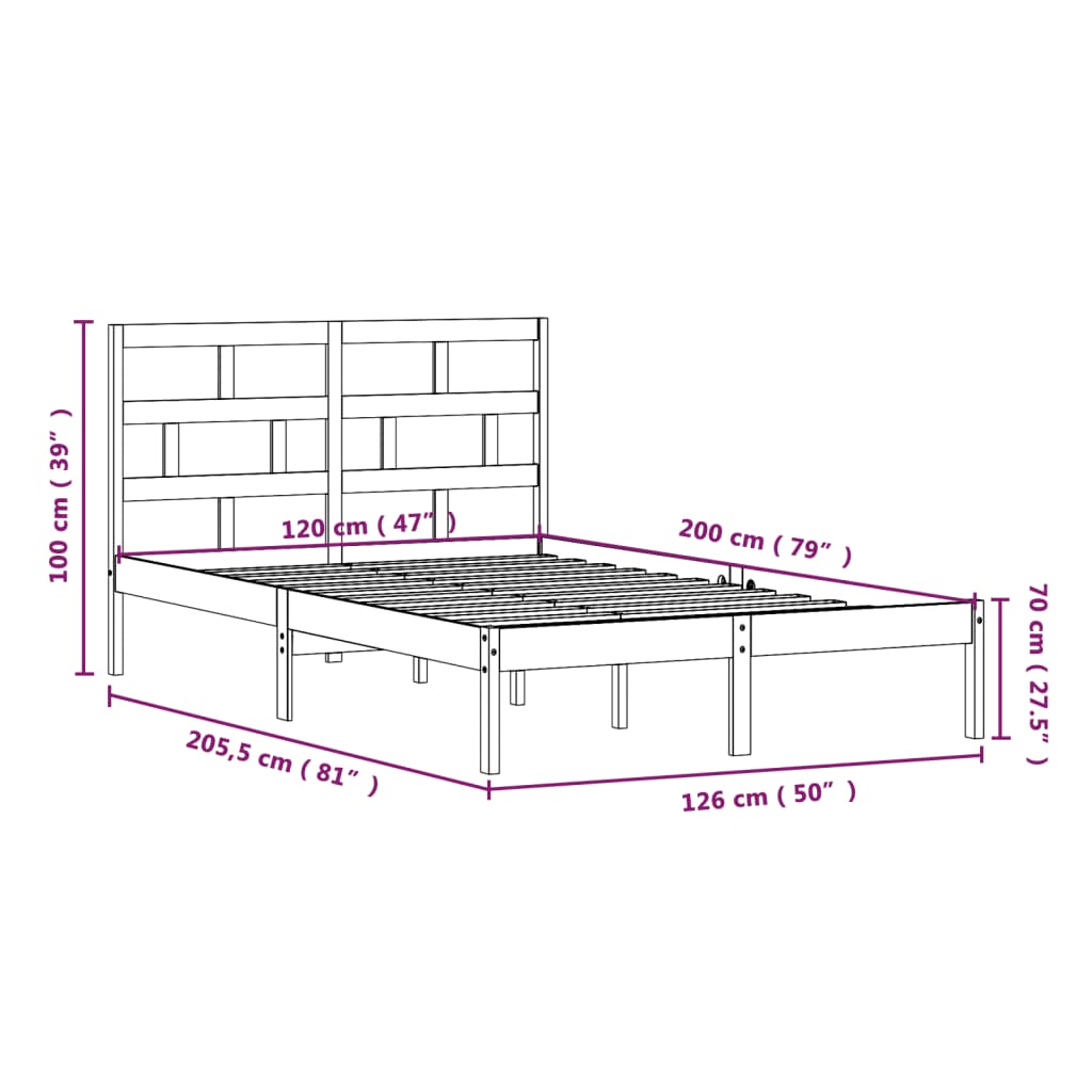 vidaXL Sängram massiv furu 120x200 cm