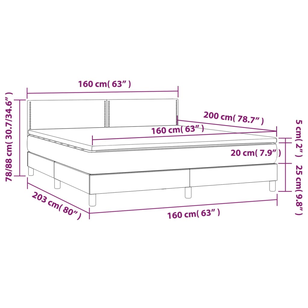 vidaXL Ramsäng med madrass & LED svart 160x200 cm konstläder