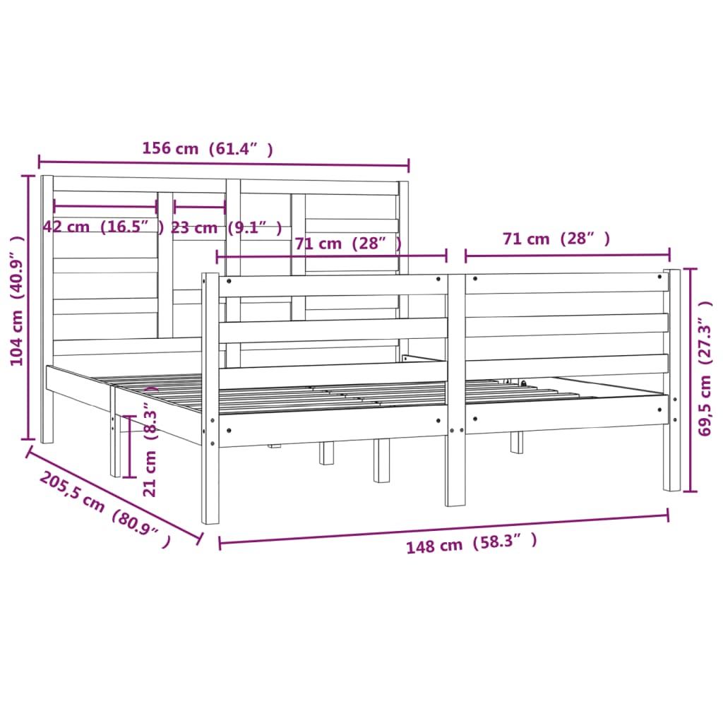 vidaXL Sängram honungsbrun massivt trä 150x200 cm