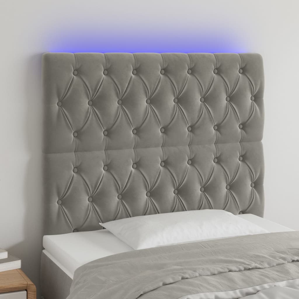 vidaXL Sänggavel LED ljusgrå 90x7x118/128 cm sammet