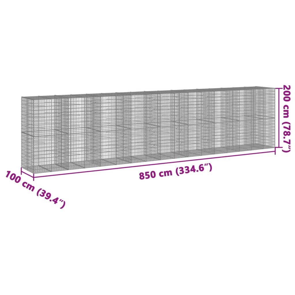 vidaXL Gabionkorg med skydd 850x100x200 cm galvaniserat järn