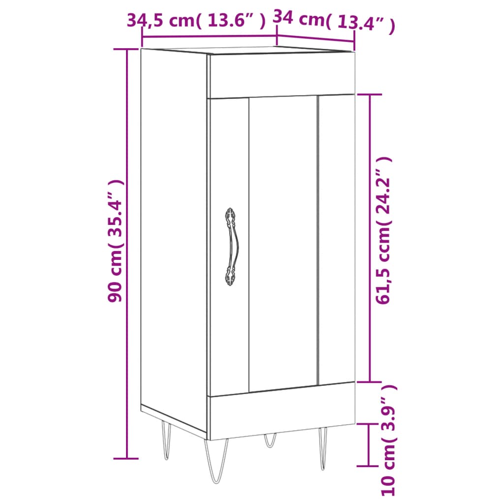 vidaXL Skänk sonoma-ek 34,5x34x90 cm konstruerat trä