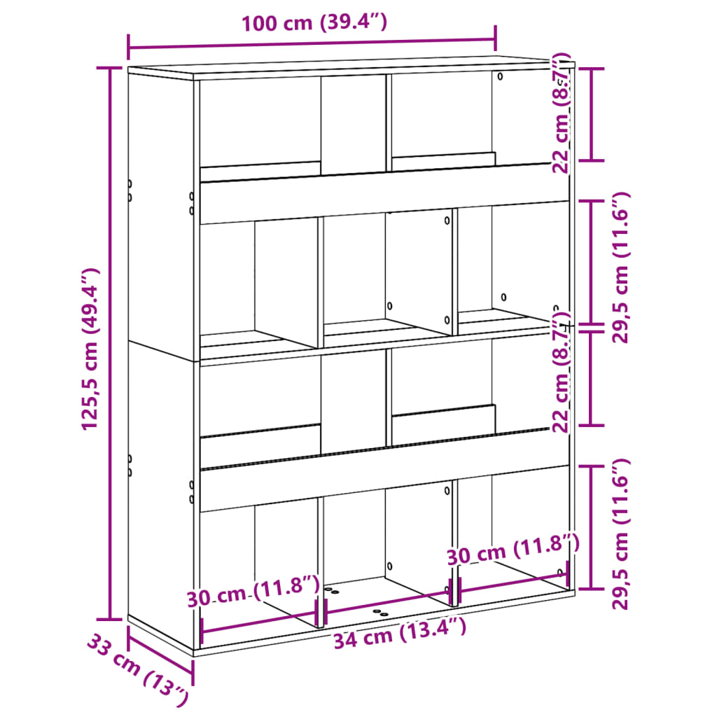 vidaXL Bokhylla ek 100x33x125,5 cm konstruerat trä