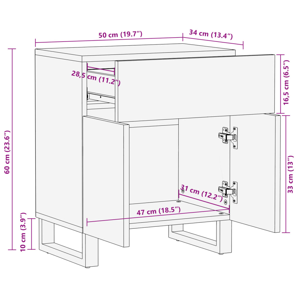 vidaXL Sängbord 50x34x60 cm massivt akaciaträ